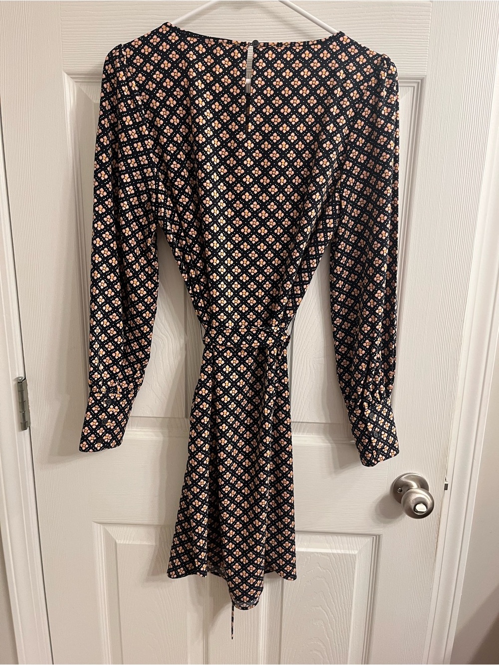 LOFT Navy Floral Tie-Waist Long Sleeve Dress - Picture 2 of 3